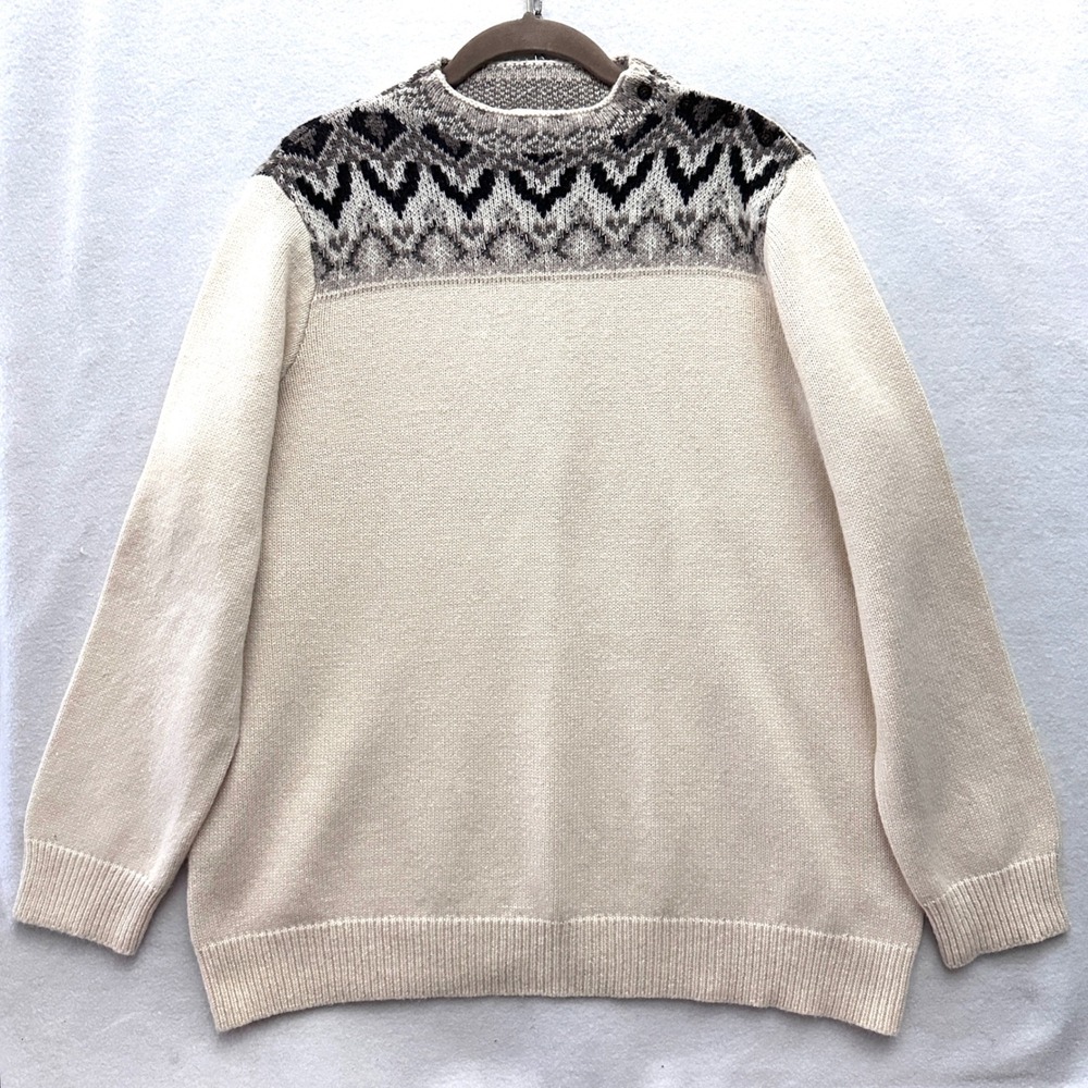 Coldwater Creek 1X 18 White Fair Isle Funnel Neck Wool Sweater Beaded Nordic
